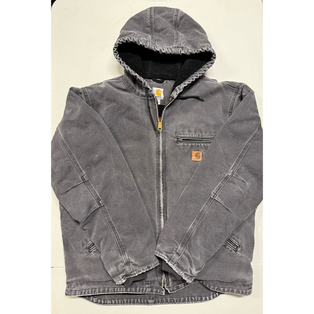 Carhartt Sierra Sherpa Lined Jacket Men's Large Hooded Faded Distressed J141-029